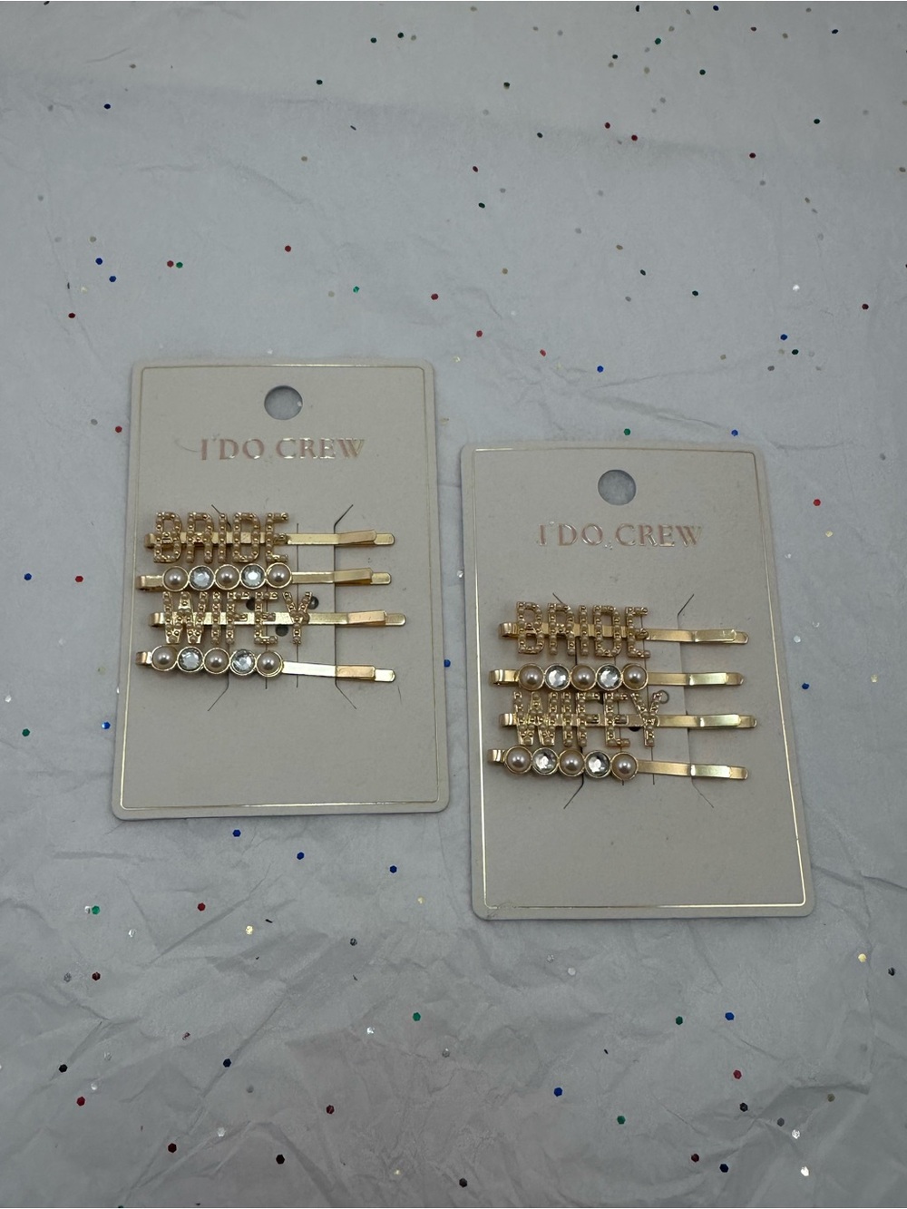 I DO CREW Gold 'BRIDE' & ‘WIFEY’ Hair Pin Set with Pearls 2 PACK NWT
